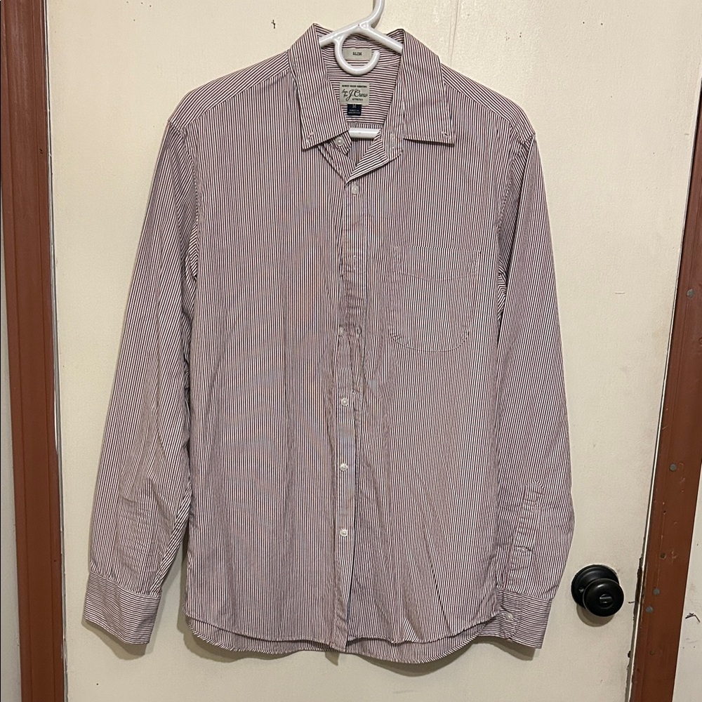 J. Crew Men's Red Blue and White Striped Button-Down Shirt